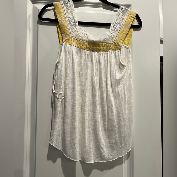 Free People Prairie Days Crochet Lace Tank Top Yellow & White - Picture 5 of 5